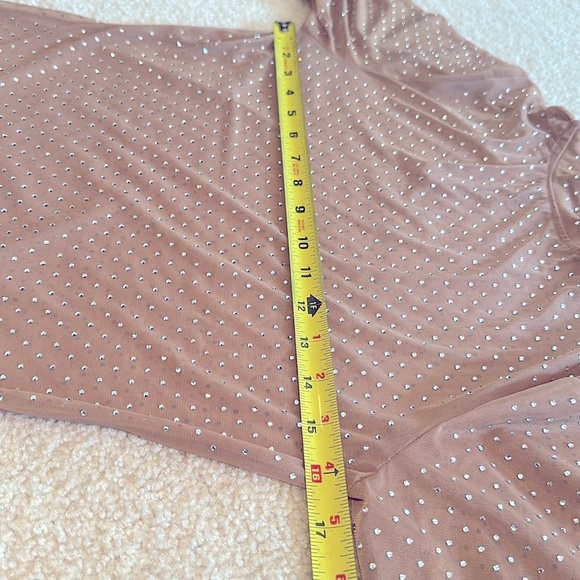 Lulus Glitter Sheer Mesh Rhinestone Long Sleeve Top Beige Womens Size Large - Picture 11 of 14